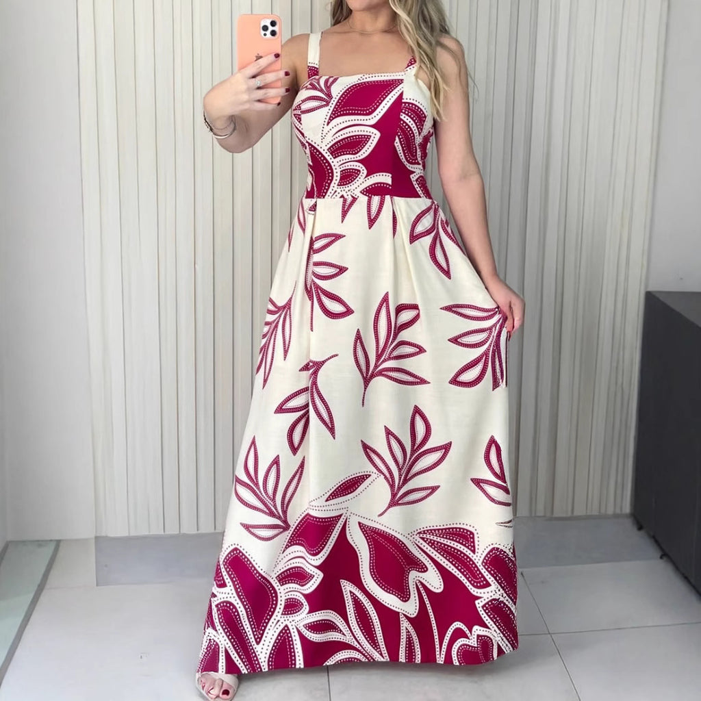 Women Holiday Floral Print Casual Sleeveless A line Dress PLAYA