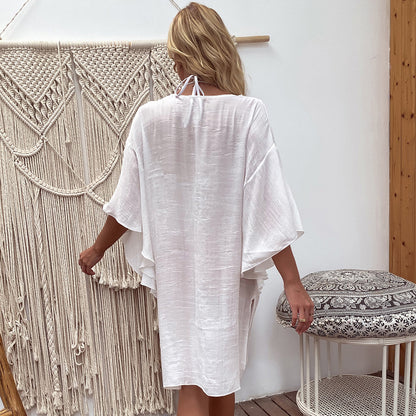 Women Dress Sun Protective Blouse Beach Maxi Dress Mesh Chiffon Midi Dress