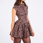 Vestido de fiesta de alta calidad para mujer, sexy, con estampado de leopardo, sin espalda, dulce y picante, corte A.
