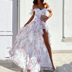 Summer Sexy off Shoulder Sleeveless Split Waist Controlled Dress FDkphpe