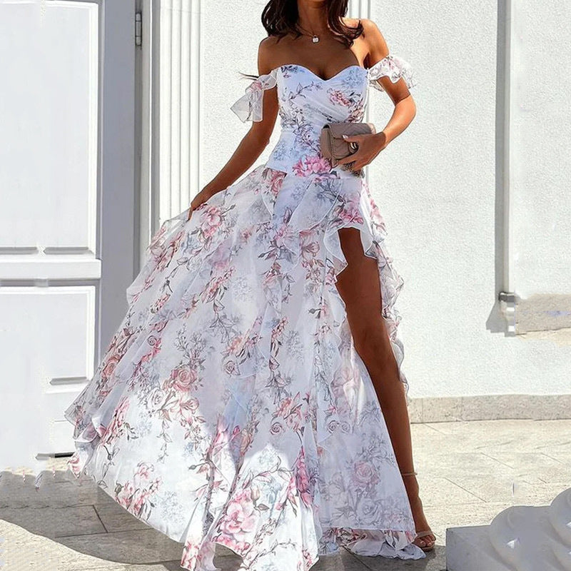 Summer Sexy off Shoulder Sleeveless Split Waist Controlled Dress FDkphpe