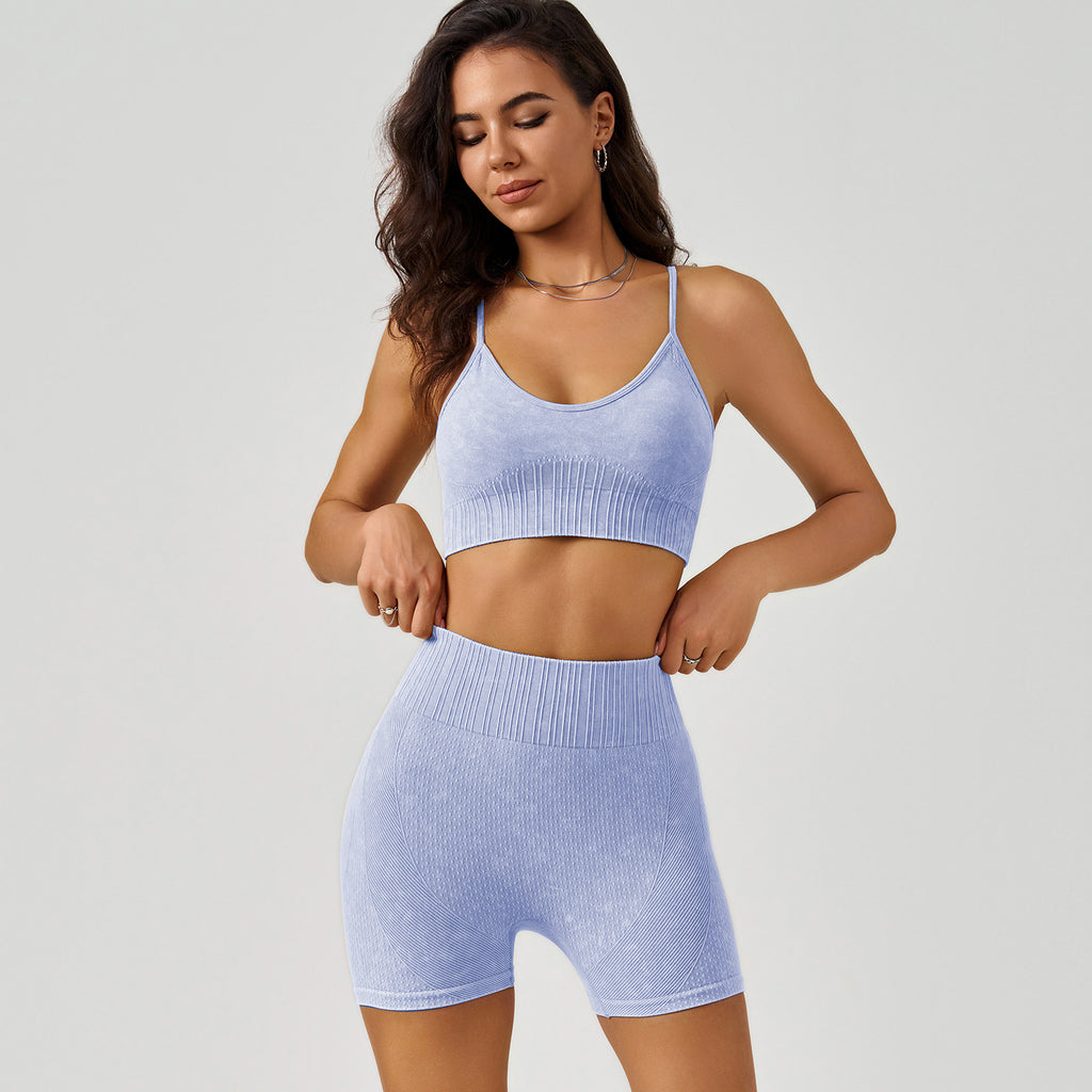 Frosted Exercise Yoga Clothes Women High Waist Hip Lift Shorts Shockproof Bra Quick Drying Fitness Set (Runs Small) Ruiesf
