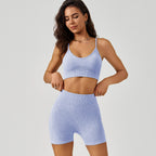 Frosted Exercise Yoga Clothes Women High Waist Hip Lift Shorts Shockproof Bra Quick Drying Fitness Set (Runs Small) Ruiesf