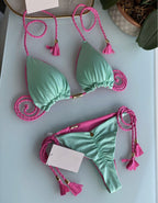 Backless Braid Rope Bikini Triangle Swimsuit Multi-Color Swimwear Amber