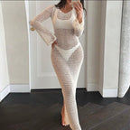 Women Clothing Summer Sun Protective Blouse Knitted Hollow Out Cutout out Beach Dress Sexy Backless Dress Beach Cover Up EvenStar