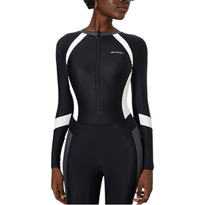 Traje de baño de una pieza para entrenamiento de surf, de manga larga, con protección solar, que cubre el vientre.