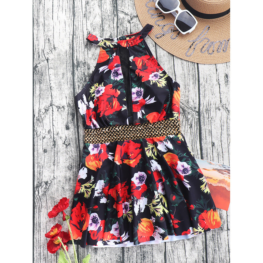 Conservative Swimsuit Printed Swimsuit Women One Piece Beach Dress Swimwear Kaijea