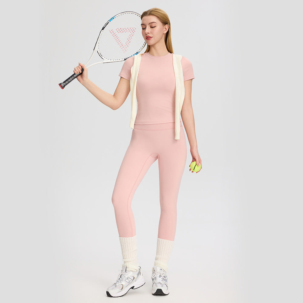 Women Summer Yoga Nude Feel Quick Drying T shirt Short Sleeve High Waist Hip Lift Yoga Trousers Slimming Fitness Two Piece Sets YUERD