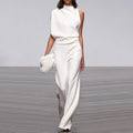 Women Pants Solid Color One Shoulder Pile Collar Jumpsuit Popular Dress Trousers MandyShow