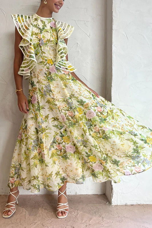 Sexy Backless Print Lace up Large Swing Dress for Women