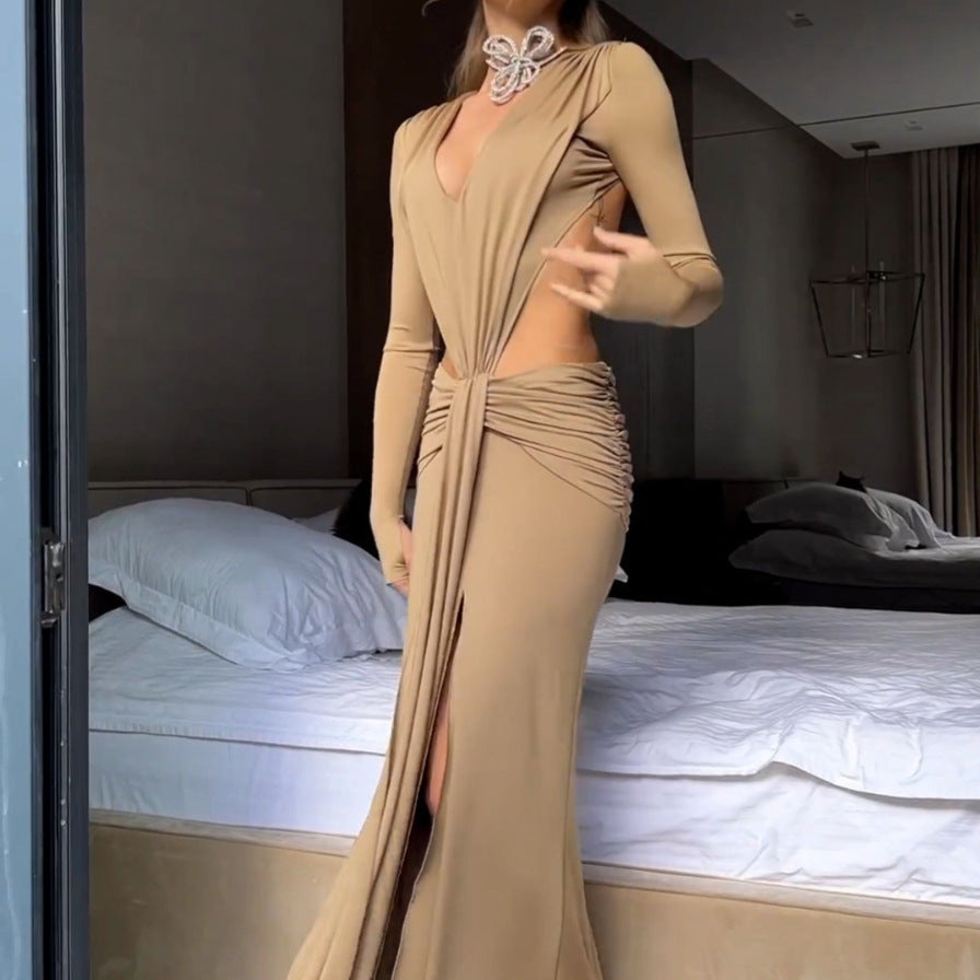 Vestido sexy de verano con abertura y espalda descubierta con el mismo tirante