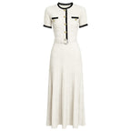 Summer Ladies Internet Popular Slim Fitting Figure Flattering Belt Short Sleeve Long Pattern Dress Women Dimenssa