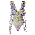 Traje de baño de una pieza con borlas y estampado floral 3D para mujer