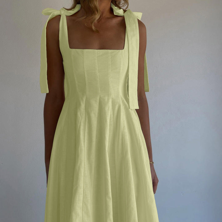 Women Clothing Suspenders Dress Summer Sleeveless Square Collar Vest Dress Casual Dress Kigali