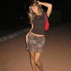 Women Clothing Autumn Leopard Print Chiffon Double Layer Slim Fit Patchwork Sexy Short Skirt LEKINS