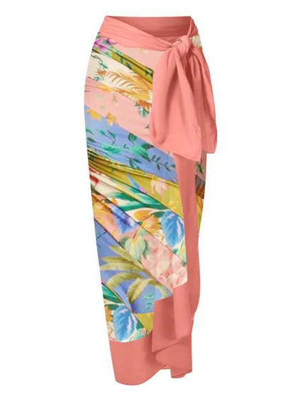 Powder Belt Color Stripes Wrap Skirt