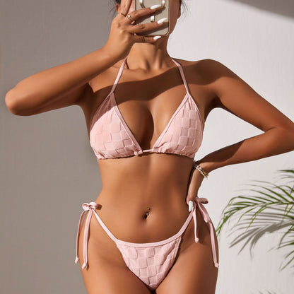 Traje de baño sexy con tirantes para mujer, bikini de tres puntos con abertura en los hombros
