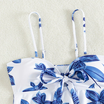 Traje de baño estampado con tirantes divididos para mujer, elegante conjunto de bikini de playa de dos piezas