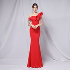 Vestido de noche con hombros descubiertos para banquete, maxivestido de fiesta largo, elegante, ajustado, sexy, con cola de pez, vestido formal