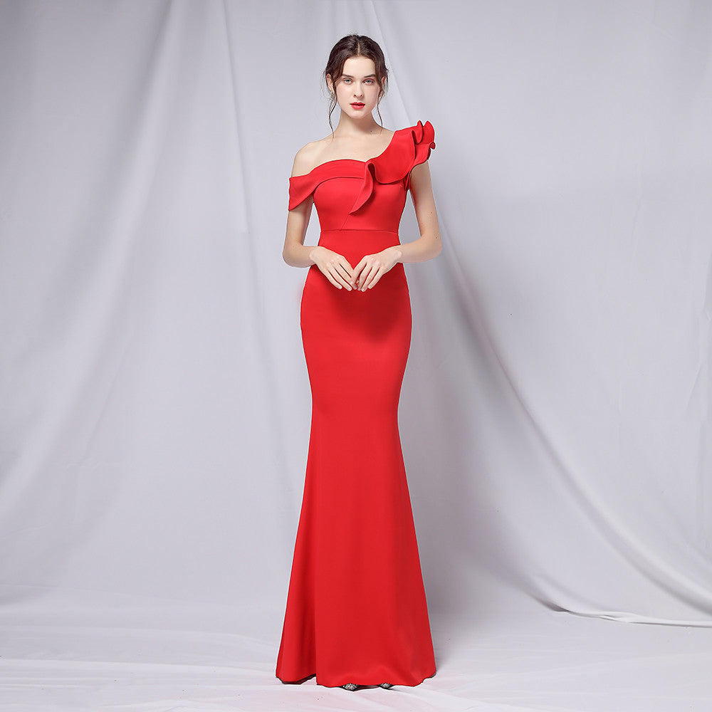 Vestido de noche con hombros descubiertos para banquete, maxivestido de fiesta largo, elegante, ajustado, sexy, con cola de pez, vestido formal