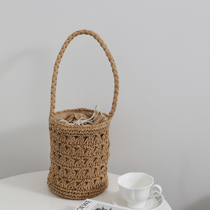 Bolso de paja fresco de verano, tejido a juego, con aberturas y tejido de ratán para mujer 