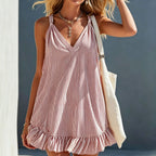 Summer Ruffled Sleeveless V neck Sling Mini Dress Holiday Eping