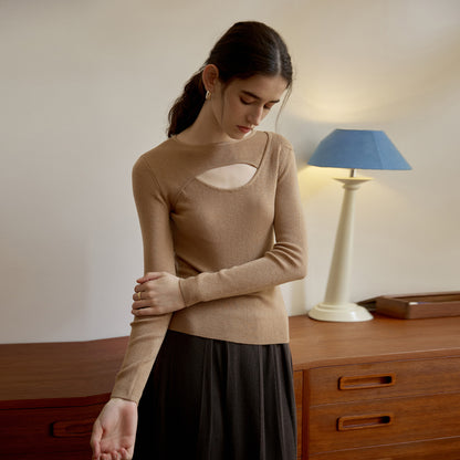 Wool Top Autumn Winter Design Slim Bottoming Shirt Gentle Long Sleeve Sweater Hollow Out Cutout Sweater