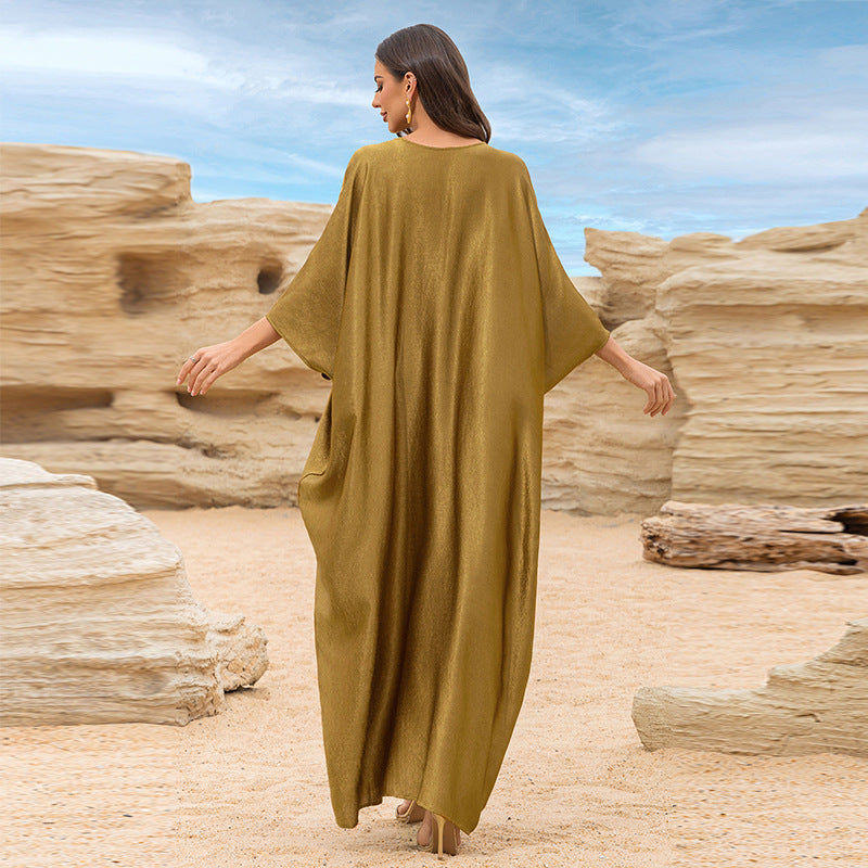 Golden Beach Coat Dress Loose Gorgeous Dress Swimsuit Outwear Blouse Sun Protection Shirt EvenStar