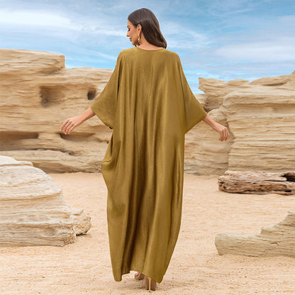Golden Beach Coat Dress Loose Gorgeous Dress Swimsuit Outwear Blouse Sun Protection Shirt EvenStar
