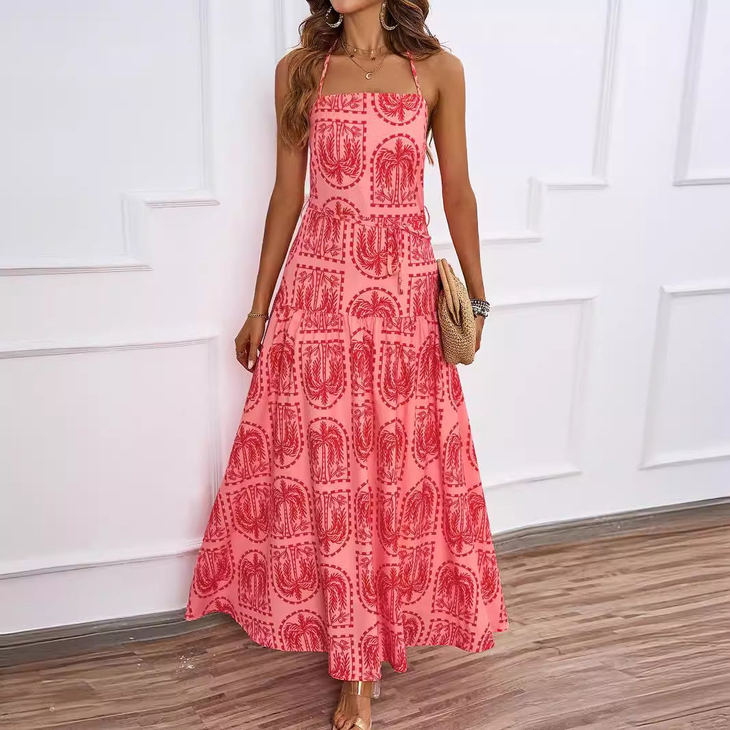 Women Floral Halter Beach Hawaii Holiday Dress XINXI
