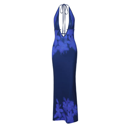 Vestido de otoño con estampado sexy, sin espalda, ajustado, con abertura y cordones para mujer