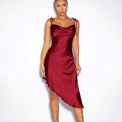 Satin Sling Dress Spring Summer Evening Dress Satin Sexy Women Clothing