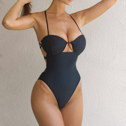 Bikini One Piece Swimsuit Sexy Bikini Swimsuit Women Gathering Swimwear Solid Color Bikini
