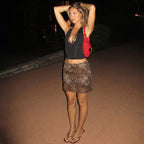 Women Clothing Autumn Leopard Print Chiffon Double Layer Slim Fit Patchwork Sexy Short Skirt LEKINS