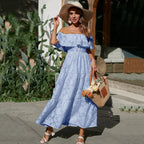 Popular Solid Color off Shoulder High Waist Maxi Dress Women Summer JIM