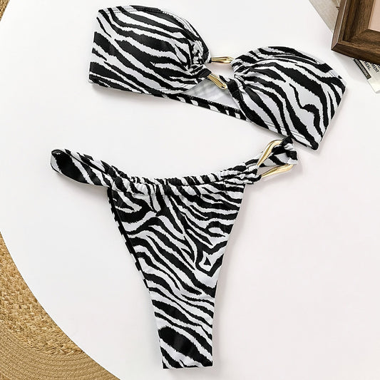 Traje de baño dividido sexy a rayas para mujer, bikini de tres puntos, traje de baño de playa de primavera, bikini
