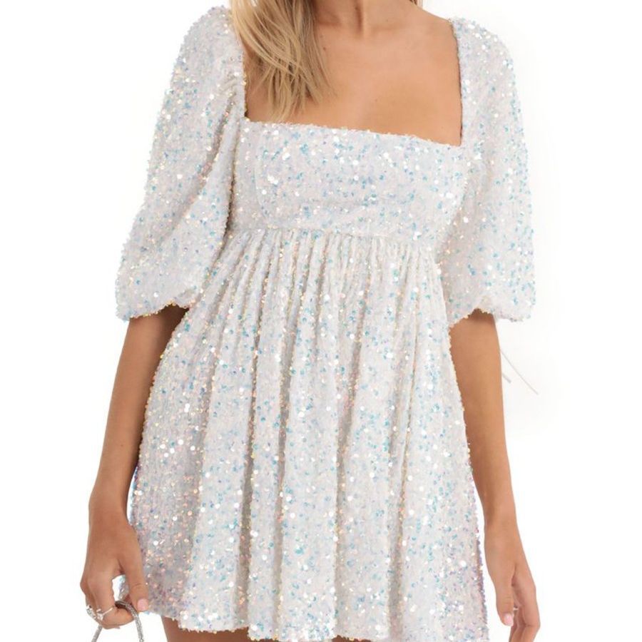 Plus Size Loose Version Sequin Dress Summer Casual round Neck Short Sleeve Solid Color Wide Hem Dress CYSM
