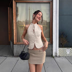 Women Clothing Summer Street Design Retro Slim Fit Backless Short Top for Women Burgatti