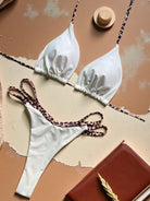 Leopard Splicing Bikini Solid Color Sexy Split Swimsuit Women Amber