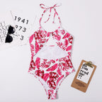 Traje de baño de playa con estampado sexy para mujer, bikini con tirantes triangulares siameses