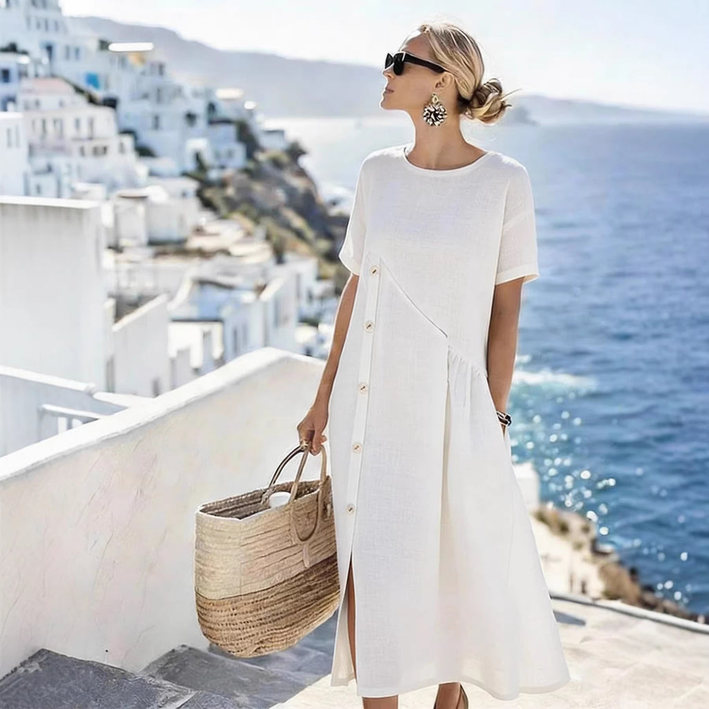 Casual Fastener Decoration Fold Pocket Mid Length Dress NICE