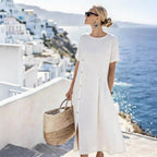 Casual Fastener Decoration Fold Pocket Mid Length Dress NICE