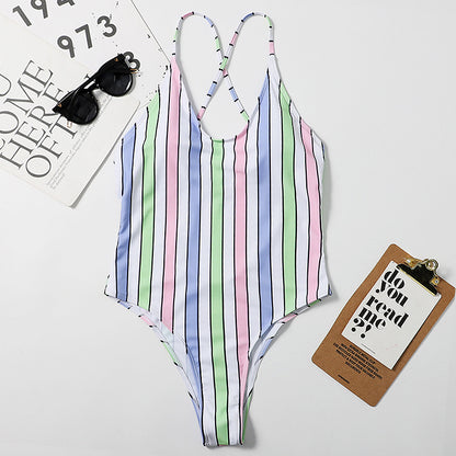 Rainbow Bar Women Siamese Triangle Bikini Swimsuit Beach Swimsuit