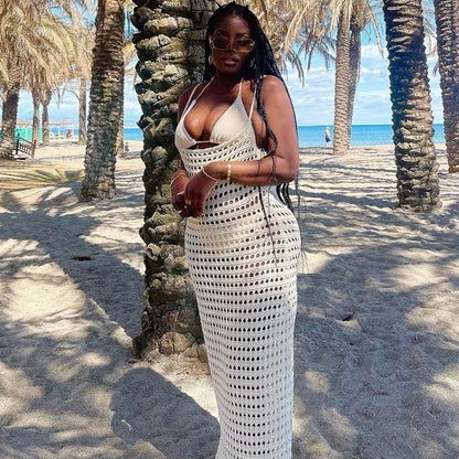 Summer Backless Beach Sweaters Bikini Long Cutout Blouse Beach Vacation Dress Crochet hook Crochet hook Crochet hook