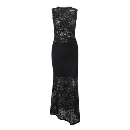 Women Clothing Summer Sexy Lace Hollow Out Cutout Top See through Hip Skirt Set Women