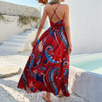 Women Clothing Spring Summer Elegant Vacation Bohemian Printed Dress CKK