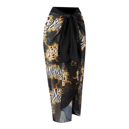 Black Tiger Pattern Wrap Skirt