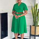 Women Clothing Elegant Solid Color V neck Flared Sleeves Dress Morn