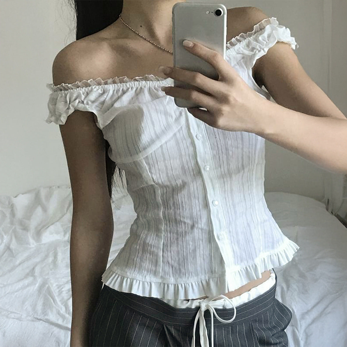 Gilet sans manches sexy à épaules dénudées pour femme, idéal pour l'été.