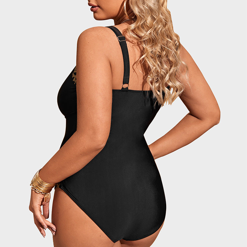 Plus Size Thermal ulation Stitching Conservative Hiding Slimming Siamese Women Swimsuit Bonjor